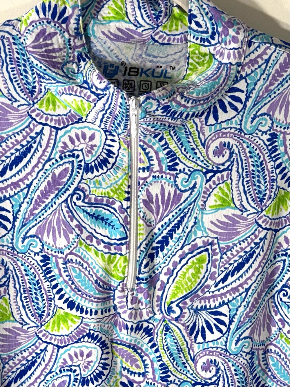 IBKUL UPF 50 Sun Shirt Paisley Long Sleeve Golf Tennis 1/4 Zip XL - Picture 3 of 11